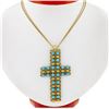 Image 1 : 18k Yellow Gold  Flexible Movable Turquoise Bead Cross Pendant Chain