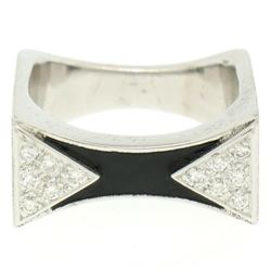 14K White Gold 0.30 ctw Diamond & Black Enamel Stone Finished Squared Band Ring