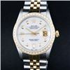 Rolex Mens 2 Tone 14K Mother Of Pearl Baguette Diamond Datejust Wristwatch
