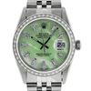 Rolex Mens Stainless Steel Green MOP Baguette Diamond & Emerald 36MM Datejust Wr