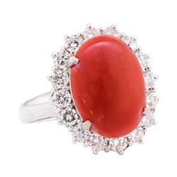 5.10 ctw Red Coral and Diamond Ring - 14KT White Gold