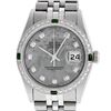 Rolex Mens Stainless Steel Meteorite Diamond And Emerald Datejust Wristwatch