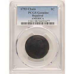 1793 Flowing Hair Large Chain Cent Coin PCGS Genuine