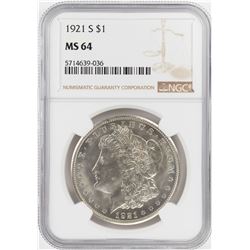 1921-S $1 Morgan Silver Dollar Coin NGC MS64