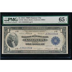 1918 $1 Kansas City Federal Reserve Bank Note PMG 65EPQ