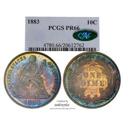 1883 Proof Seated Liberty Dime Coin Arrows PCGS PR66 CAC Amazing Toning