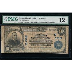 1902 $10 Alexandria National Bank Note PMG 12