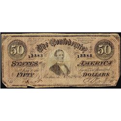 1864 $50 Confederate States of America Note