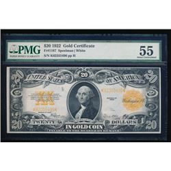 1922 $20 Gold Certificate PMG 55