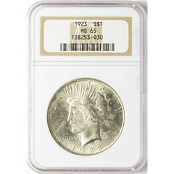 1923 $1 Peace Silver Dollar Coin NGC MS65