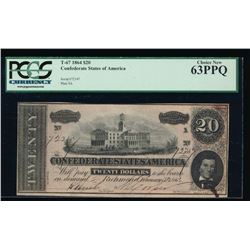 1864 $20 Confederate States of America Note PCGS 63PPQ