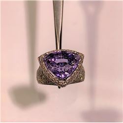 GIA 10.11ct Purple Tourmaline 18K White Gold Ring