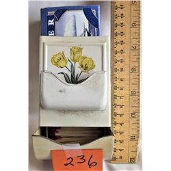 ANTIQUE TINMATCH HOLDER c/w WOOD MATCHES