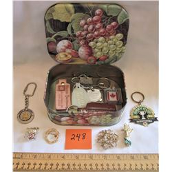VINTAGE TIN BOX - JEWELRY + KEY CHAINS