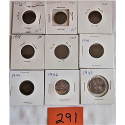 CANADA PENNIES - 1935/1936/1937/1938/1939/1944