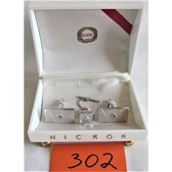 SILVER CUFFLINKS + TIE PIN