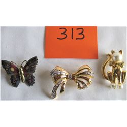 3 BROAHCES - BUTTERFLY / CAT / FLOWER