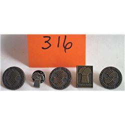 5 - SASK LAPEL PINS - 1905 - 1980 - 75TH ANNIVERSARY