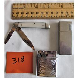 2 LIGHTERS + POCKET KNIFE (STAINLESS - JAPAN)