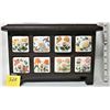 Image 1 : WOODEN TABLE TOP STORAGE CHEST / 8 FLORAL CERAMIC DRAWERS