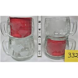 SET 4 VINTAGE 1970'S NESTLE NESCAFE WORLD GLOBE PROSTED GLASS COFFEE CUPS