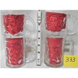 SET 4 1995 McDONALD'S BATMAN "FIGURAL" GLASS CUPS / MUGS, BATMAN - ROBIN - RIDDLER - TWO FACE