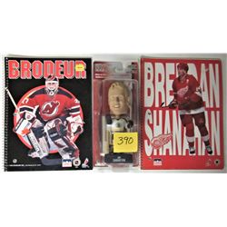 NEW 2002/03 NHL JOE THORNTON - BOSTON BOBBLE HEAD, NEW MARTIN BRODEUR + BRENDAN SHANAHAN SCRIBBLERS