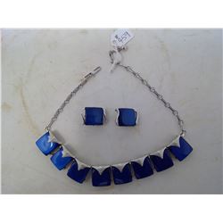 CORO BLUE THERMASET NECKLACE AND EARRINGS 1960'S