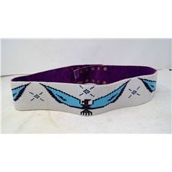 REGALIA - BEADED LEATHER BELT - THUNDER BIRDS - 39"