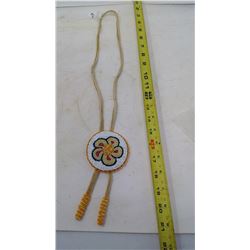 REGALIA - BEADED MEDALLION - FLOWER & LEATHER - BOLLO STYLE