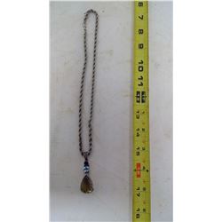 STERLING CHAIN 19" AND PENDANT WITH REAL TOPAZ/SAPPHIRE/AMETHYST