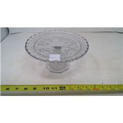 PRESSED GLASS CAKE STAND - FLOWER AND FERN CIRCA 1910