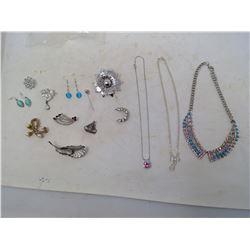 LOT OF SILVERTONE/RHINESTONE JEWELRY