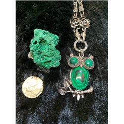 MALACHITE OWL AND MALACHITE CRYSTAL