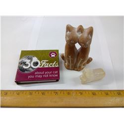 CAT COLLECTION - POTTERY CAT AND CALCITE QUARTZ CAT