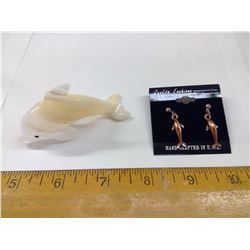 CALCITE CRYSTAL DOLPHIN AND COPPER EARRINGS
