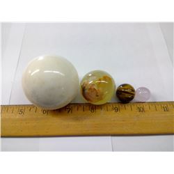 MARBLE, ONYX, TIGER EYE AND ROSE QUARTZ SPHERES