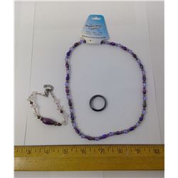 PURPLE HEMATITE MAGNETIC NECKLACE, RING, BRACELET
