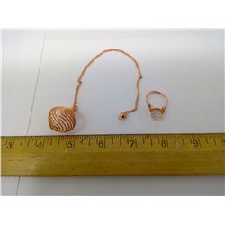 COPPER PENDULUM WITH QUARTZ CRYSTAL AND RING