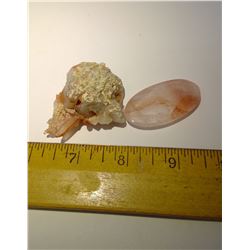 RED QUARTZ CRYSTAL AND NATURAL POLISHED CABACHON