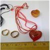 Image 2 : TWO HANDBLOWN GLASS HEART BEADS WITH COPPER, 2 COPPER RINGS, AND HEART