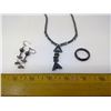 Image 2 : HEMATITE NECKLACE, EARRINGS AND RING - RING SIZE 11.5