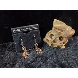 SOAPSTONE BUNNY AND COPPER EARRINGS