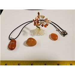 CARNELIAN NECKLACE, STONES AND TREE