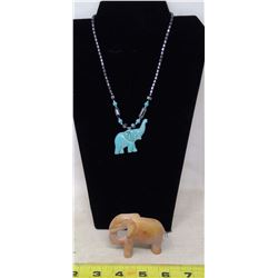 Howlite and Hematite Elephant Necklace and Soapstone