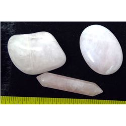 3 Rose Quartz (Flat Stone has a Chip)