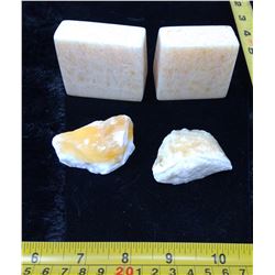 Orange Calcite Book Ends and 2 Natural Stones