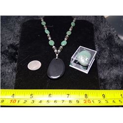 Aventurine and Onyx Necklace, and Stone Bug