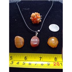 Carnelian 4 Piece Earth Set - Necklace, Ring, Stones