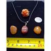 Image 1 : Carnelian 4 Piece Earth Set - Necklace, Ring, Stones